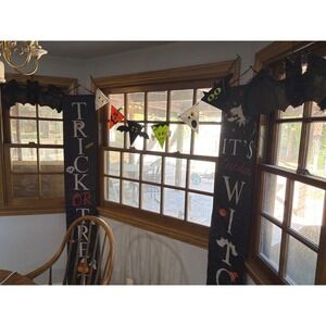 Halloween Decorations Bundle: 2 Banners Witch Pennant Garland,‎ 2 Bats Decor